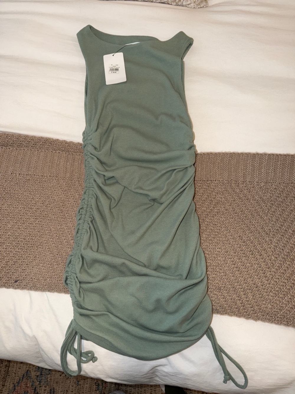 Native Sage Green Ruched Tank Mini Dress